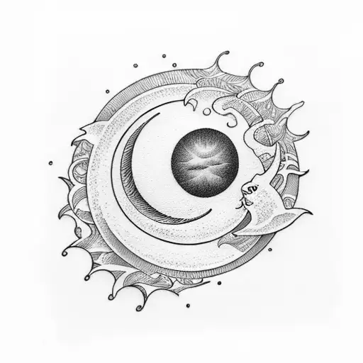 Minimalist With Sun And Moon And Waves