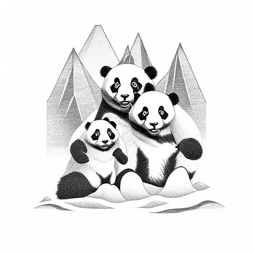 The Panda And The Dog Are Sitting Back And Watching At Mountains Minimalist Tatoo Design