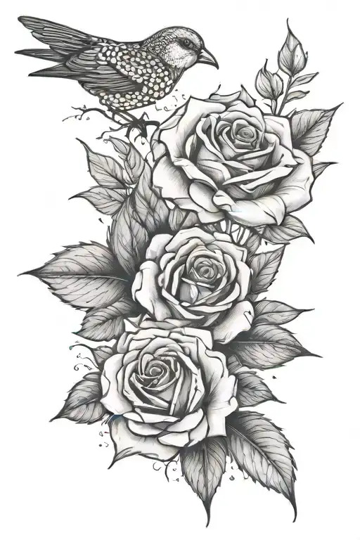 Rose And Jungle And Bird And Growth