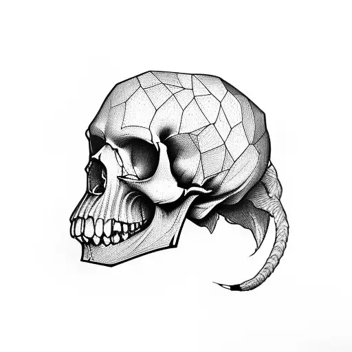 Human Skull Wearing A Bull Head