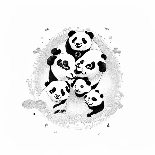 Panda Family With Ying Yang
