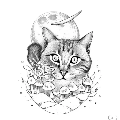 Cat Moon Mushroom Plants Bear Flower