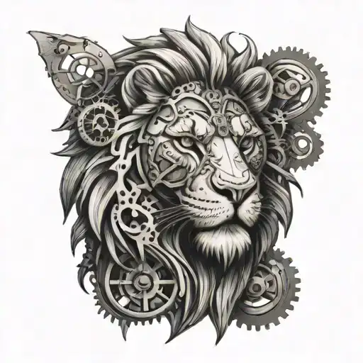 A Mechanical Lion Head With Gears And Pistons Inspired By Engineering