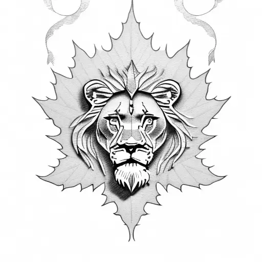Lions Head Emerging From Maple Leaf
