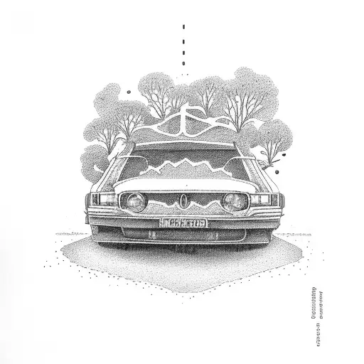 A Car Driving On A Bridge Made Of Tree Branches