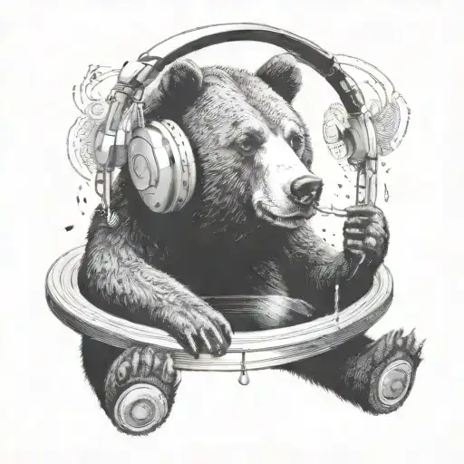 A Bear Wearing Headphones And Listening To Music On A Vinyl Record