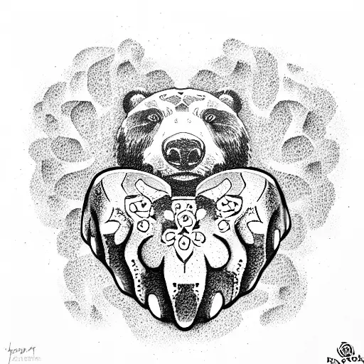 Bear Paw With A Profile Face Of Roaring Bear