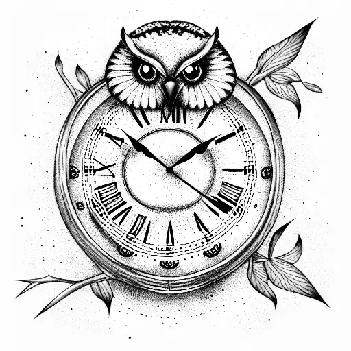 Owl With A Clock And Death When The Time Comes