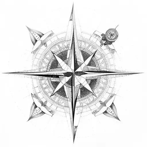 A Compass Rose Designed With Intricate Circuit Board Patterns