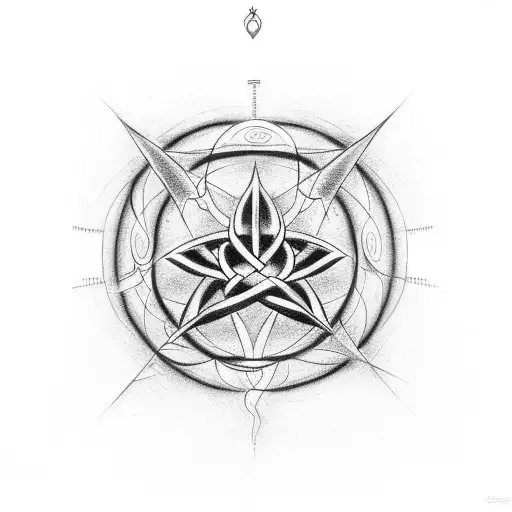 Trinity Knot Surrounded By A Electron Cloud With 5 Jewels Floating Within The Cloud