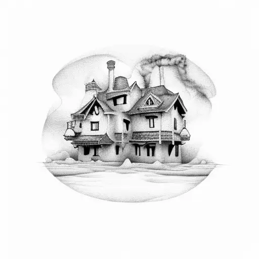 Simple House On Fire Black And White