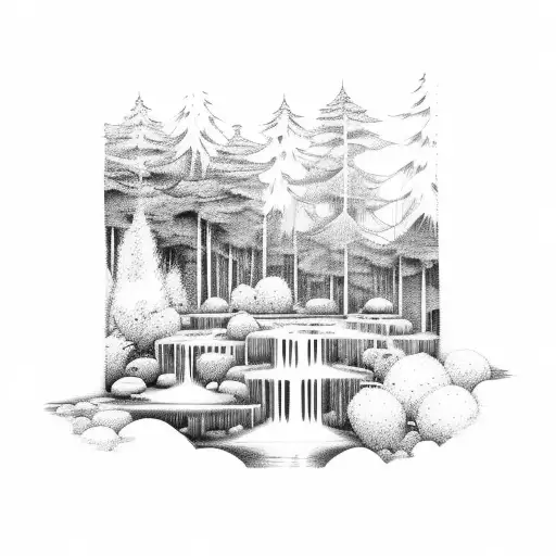 A Serene Waterfall Cascading Down A Lush Forest With A Clear Blue Sky Above