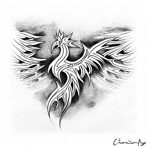 Tribal Phoenix Back Art Flames Red And Black