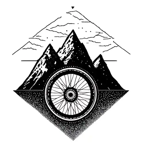 A Geometric Mountain Range Silhouette Incorporating A Bike Wheel Design