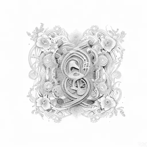 An Intricate Music Note Intertwined With Blooming Flowers