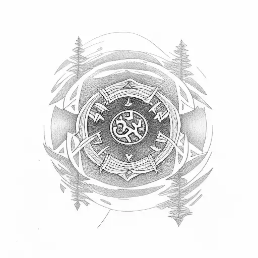 Vegvisir In The Dark Fir Forest