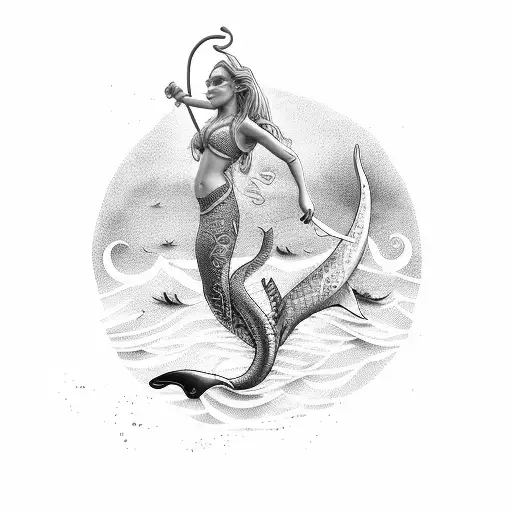 Sailsman With Mermaid In Nautical Environment