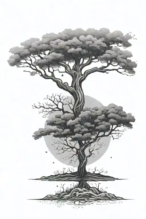 World Tree Splited Left And Right With A Person Floating Next To It