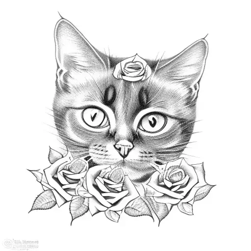 Black Cat In On A Fence With Roses