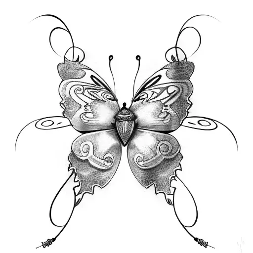 Half Butterfly With Maori Design And Spider