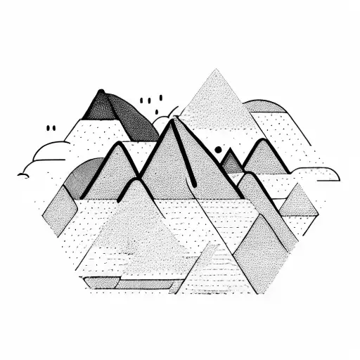 A Geometric Mountain Range With A Stormy Sky Above And A Tranquil River Flowing Through The Valleys