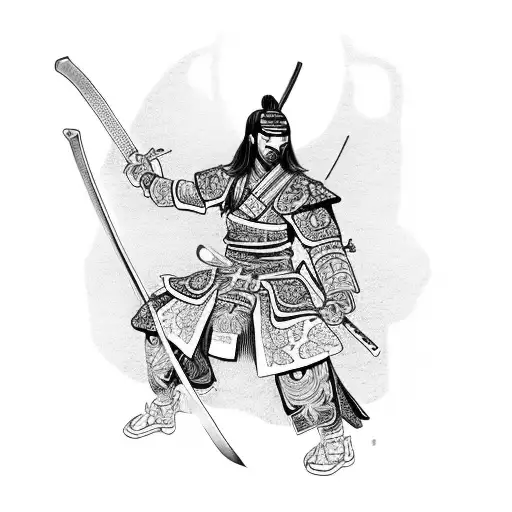 Samurai Holding A Sword With Japanese Numbers Included