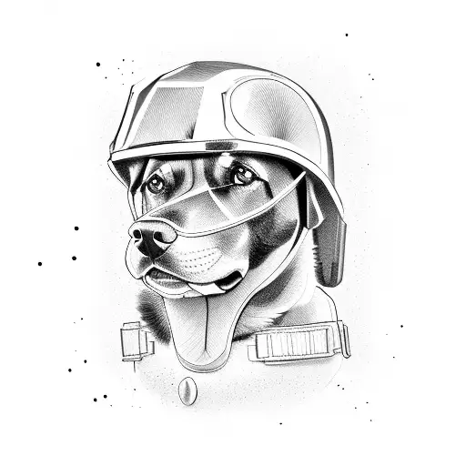 Rottweiler With Army Helmet