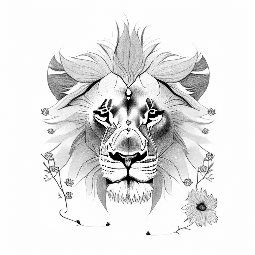 Lion With Wild Flowers