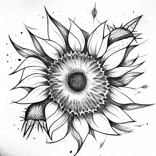 Half Sunflower With Falling Petals