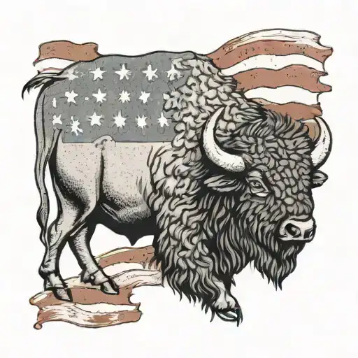 American Buffalo On American Flag Background Representing The 92Nd Infantry Division