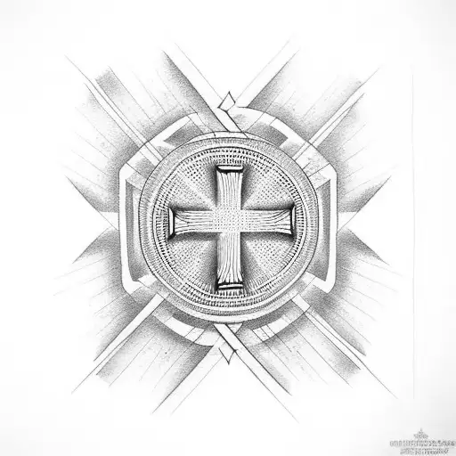 Christian Cross With Lines Going Around Arm Connecting The Cross