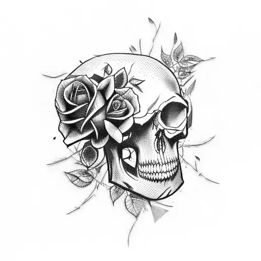 Rose With Skull And Barbed Wire