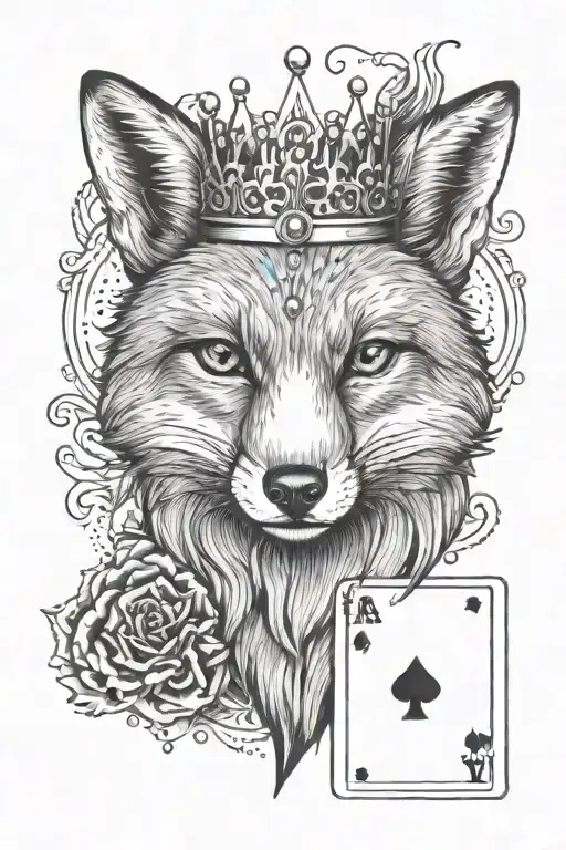 A Fox Wearing A Crown Holding Playing Cards