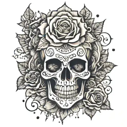 Skull And Roses With Intricate Mandala Patterns Inspired By Daggers