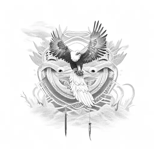 Eagle Hunting A Snake And Flying Off Wit A Heart Shining In The Back