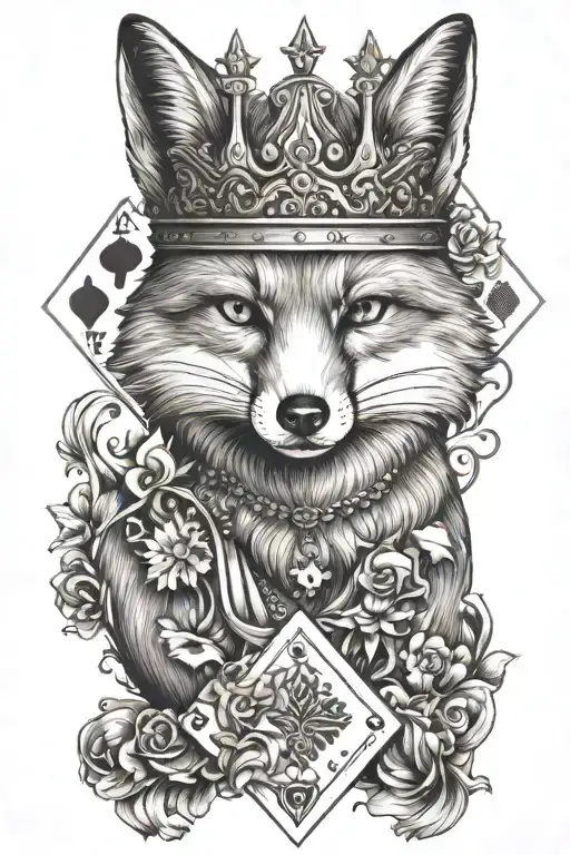 A Fox Wearing A Crown Holding Playing Cards Surrounded