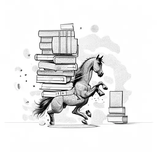 A Silhouette Of A Horse Jumping Over A Stack Of Books