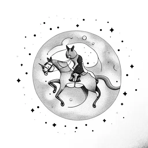 A Cat Riding A Horse Across A Field Of Stars