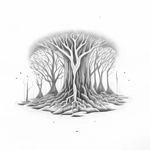 Forest With A Lightning Storm And A Wolf Howling