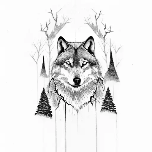 Forest With A Lightning Storm And A Wolf Howling