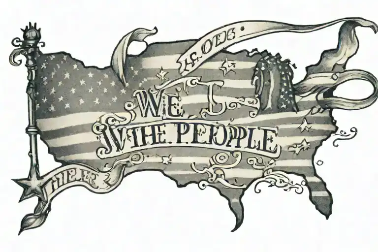 A Tattoo Design Featuring The Words 'We The People' With A Usa Flag