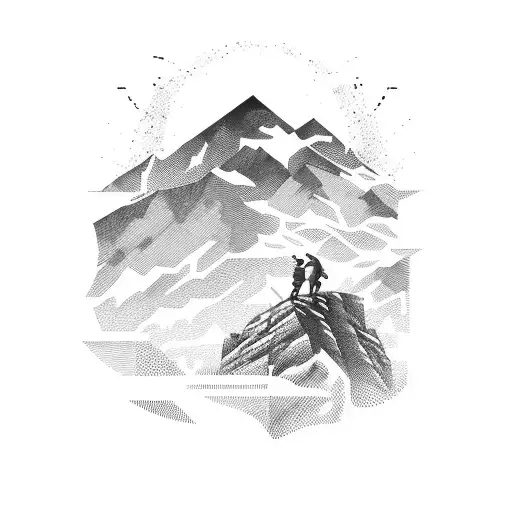 A Hiker Standing On A Mountain Peak With A Formula One Car Racing In The Background