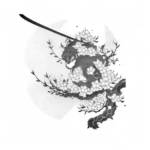 Samurai Sword With Cherry Blossoms In The Background