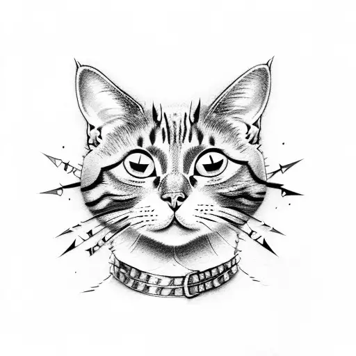 A Cat Wearing A Leather Jacket And Spiked Collar