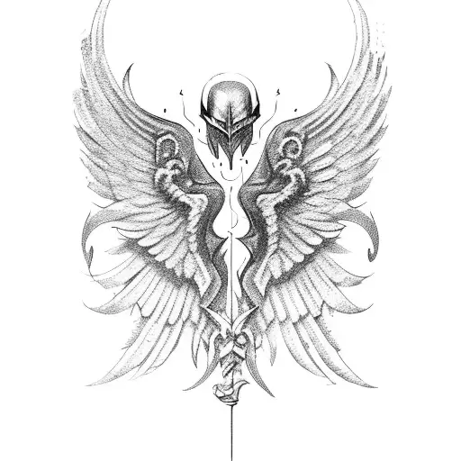 Standing Armoured Men With Wings Holding A Sword