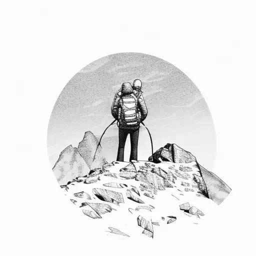 A Hiker Standing On A Mountain Peak With A Formula One Car Racing In The Background