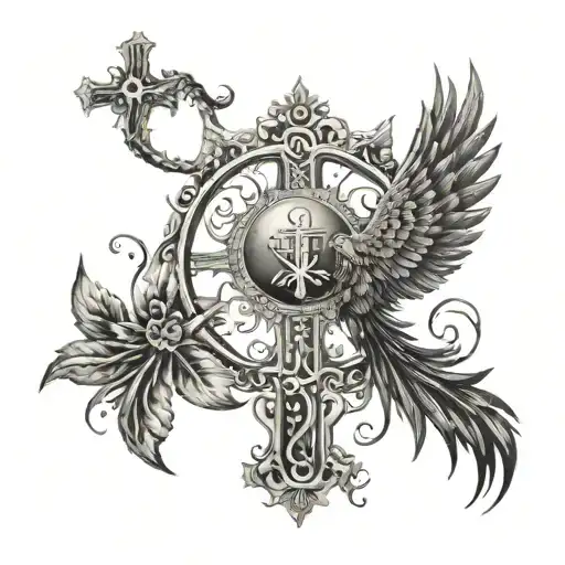 Catholic Cross And Phoenix Rising