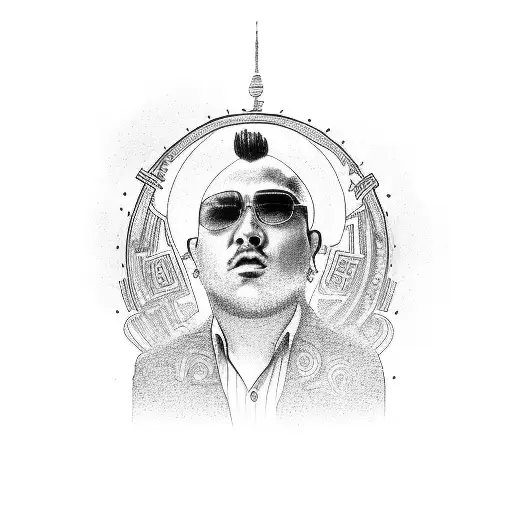 A Detailed Portrait Of A Famous Corrido Singer Surrounded By Toronto Landmarks