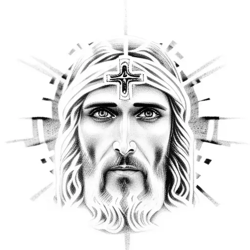 Jesus Face With Cross And Praying Hands