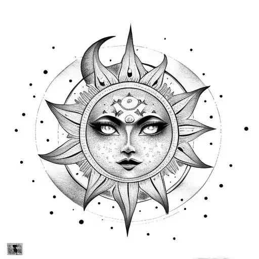 Moon With Sun With Star Hindu